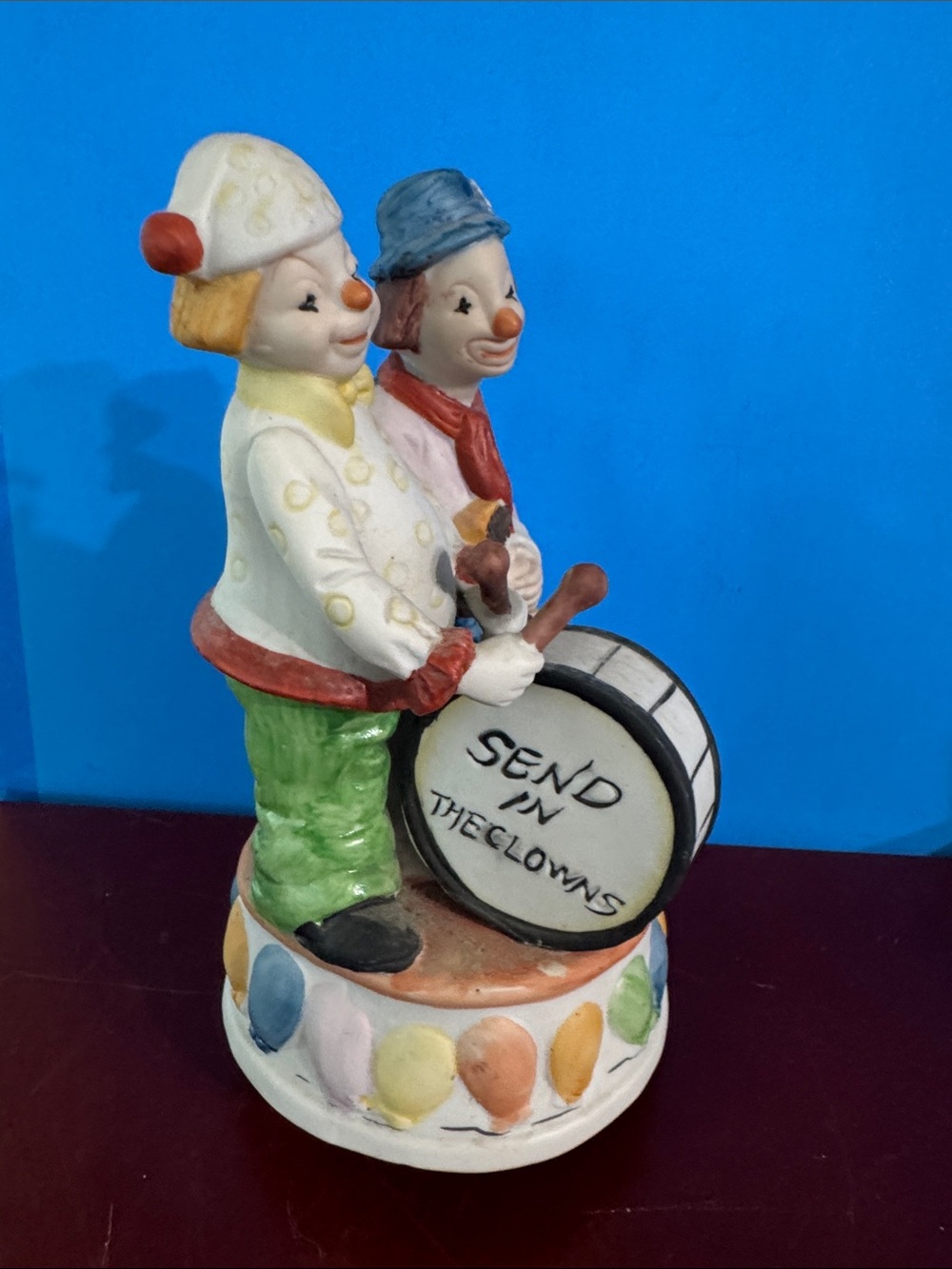 Vintage 1970s ALBERT E PRICE Porcelain Clown Music Box - Send in the Clowns.